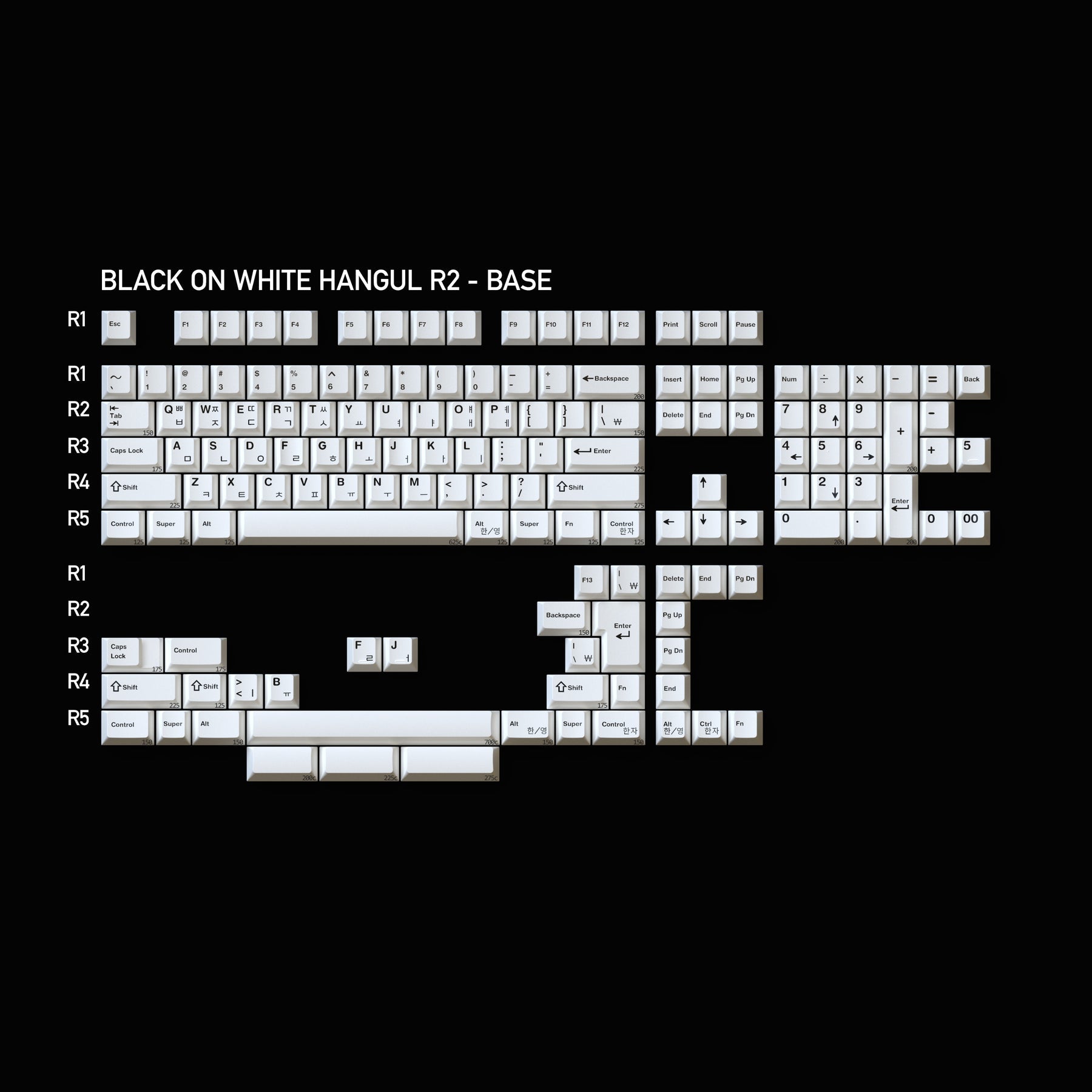 GMK CYL WoB and BoW Hangul R2 Keycaps