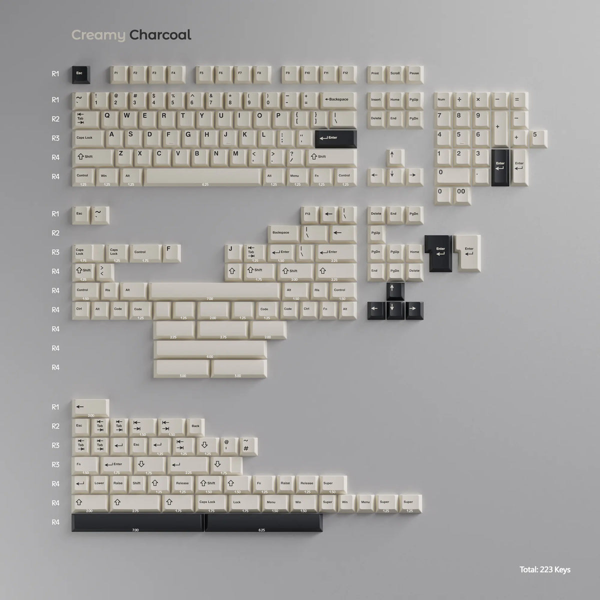 WS PBT Creamy Charcoal Keycaps