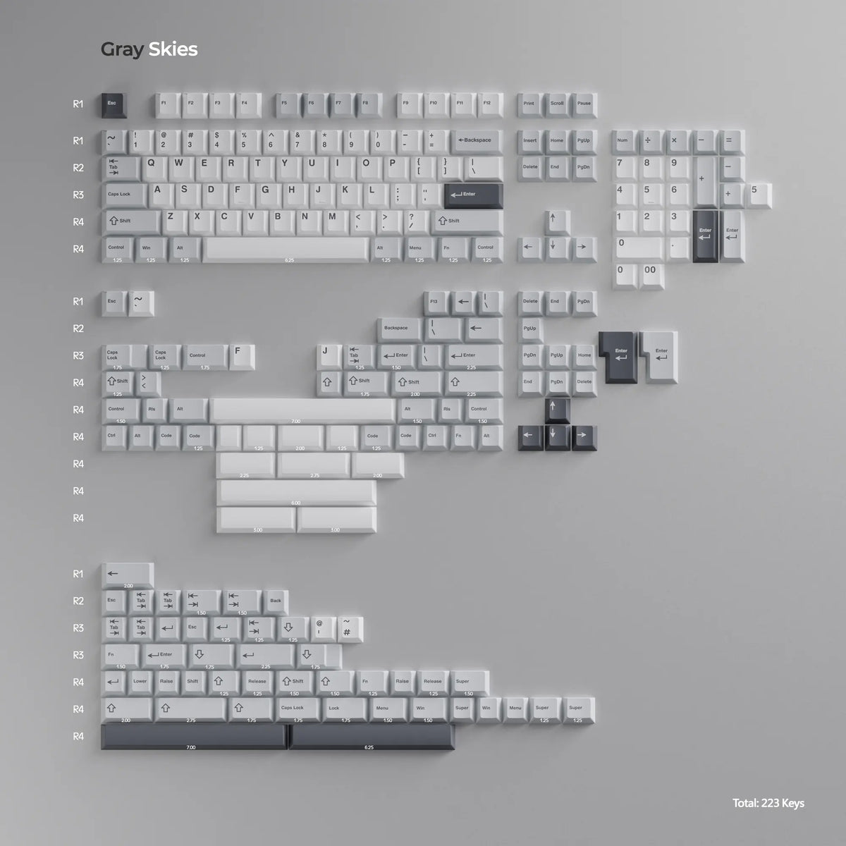 WS PBT Gray Skies Keycaps